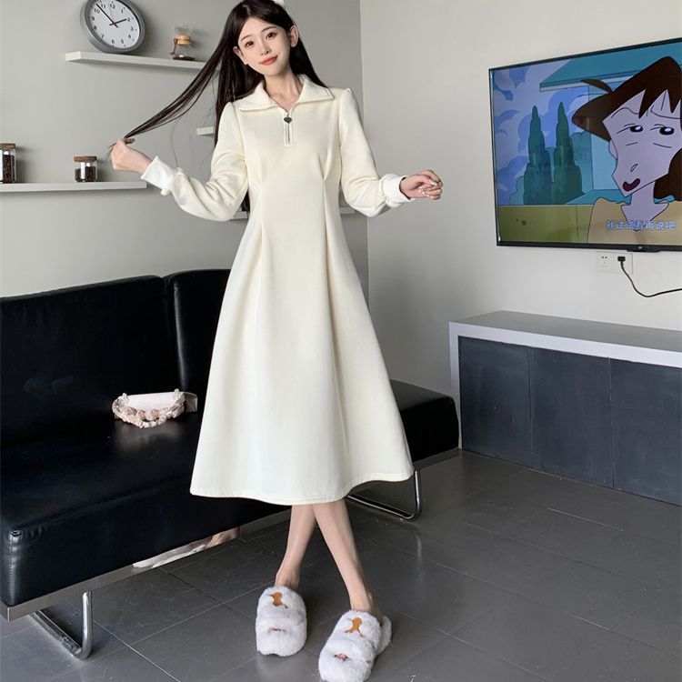 French velvet dress for women in autumn and winter plus size fat mm new style gentle style small temperament slimming bottoming skirt