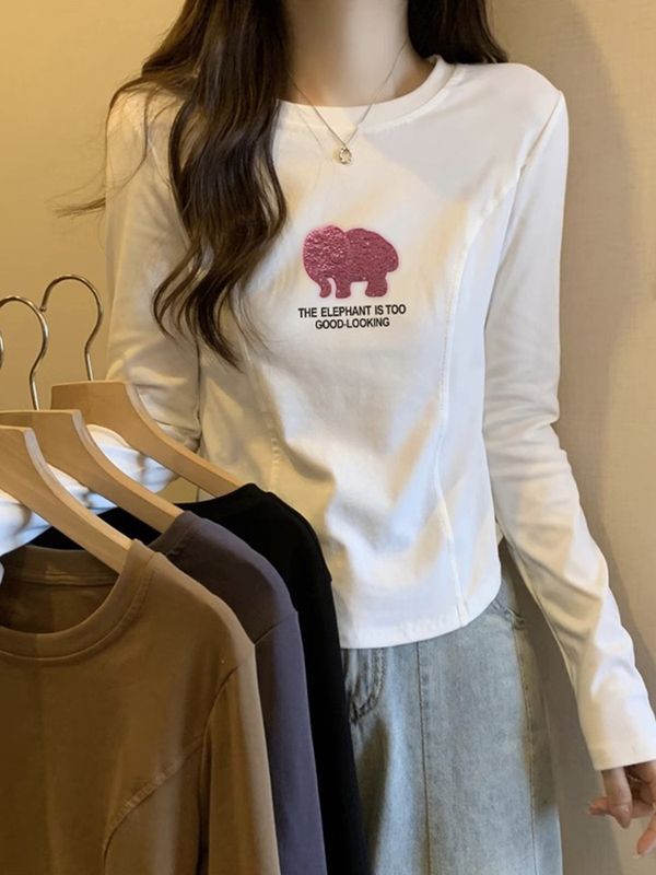 白色打底衫女內搭長袖T恤2023新款設計感小眾辣妹短款上衣春秋季