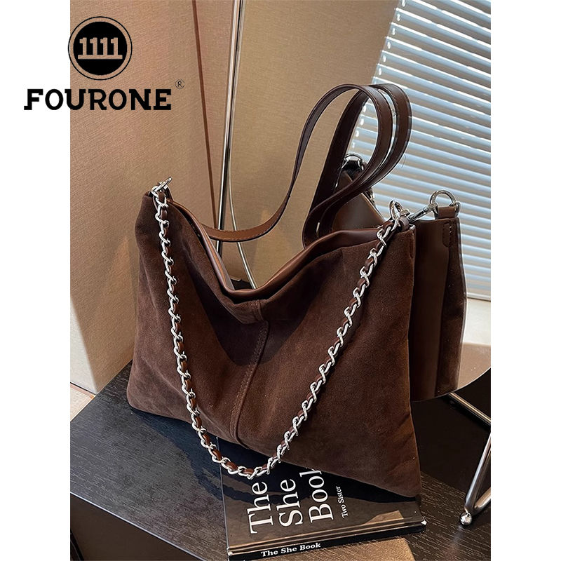 This year's popular bags for women, new niche suede shoulder crossbody bag, high-end chain tote bag
