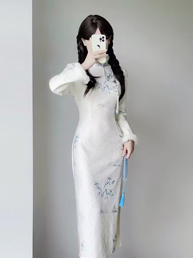 冬季旗袍2023新款改良秋冬新中式女加絨加厚長袖年輕款高端氣質