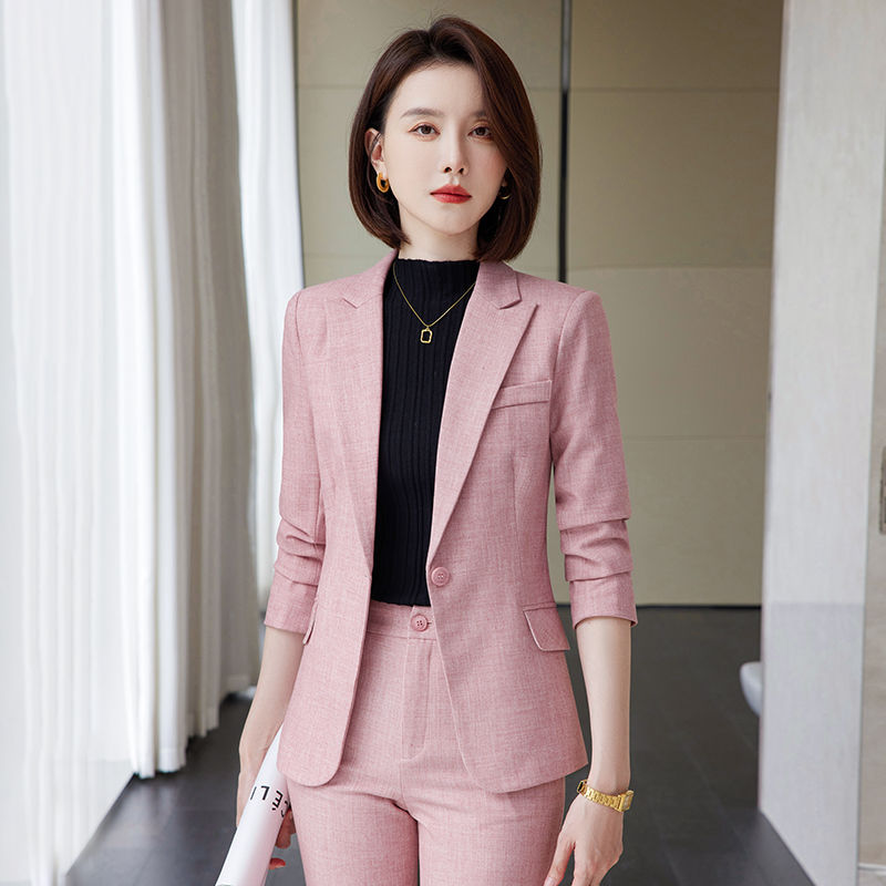 粉色西裝外套女秋冬新款高級感職業裝氣質西服套裝經理正裝工作服