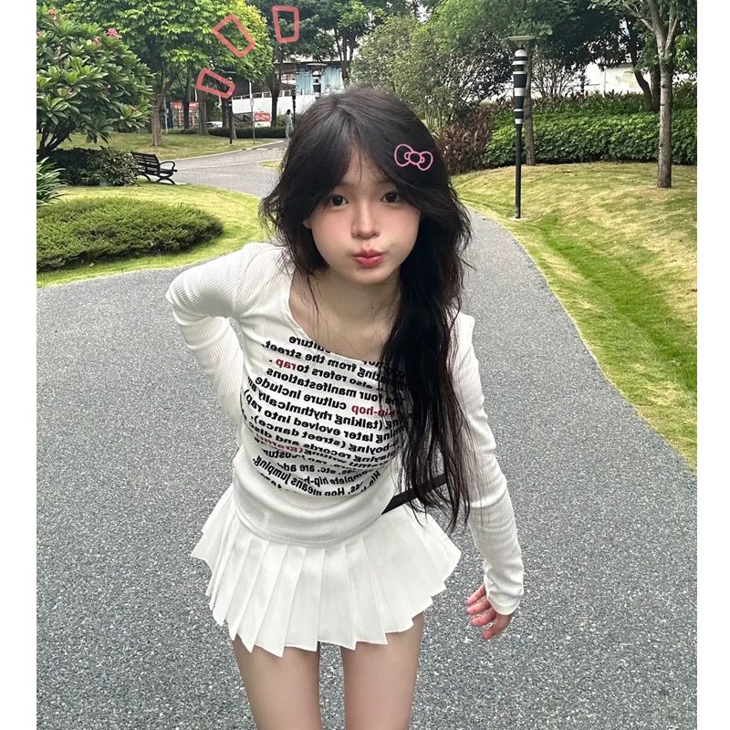 美式甜辣妹方領長袖t恤女秋冬內搭打底衫ins修身顯瘦收腰緊身上衣