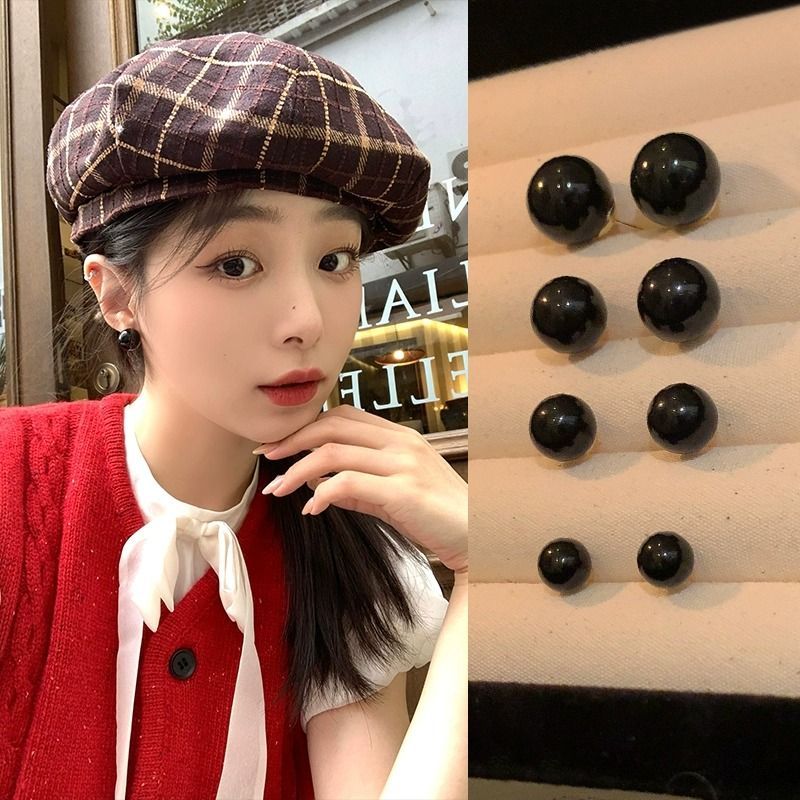 秋冬施家黑珍珠耳釘養耳洞高級感耳環耳飾女2023年新款時尚耳環