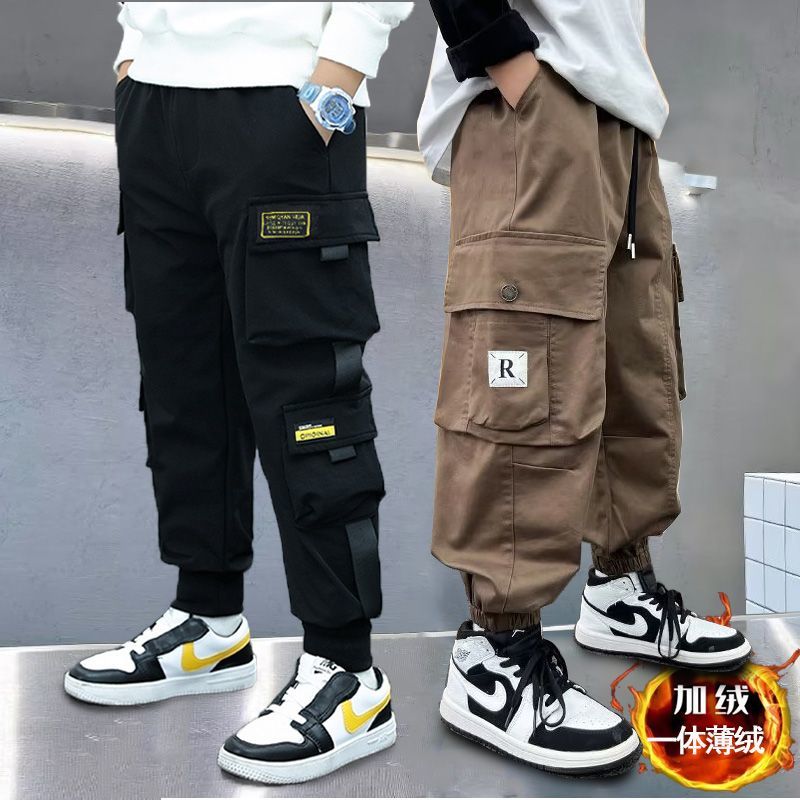 Boys' velvet overalls, medium and large children's new winter fashion all-in-one velvet cotton loose casual sports trousers trend