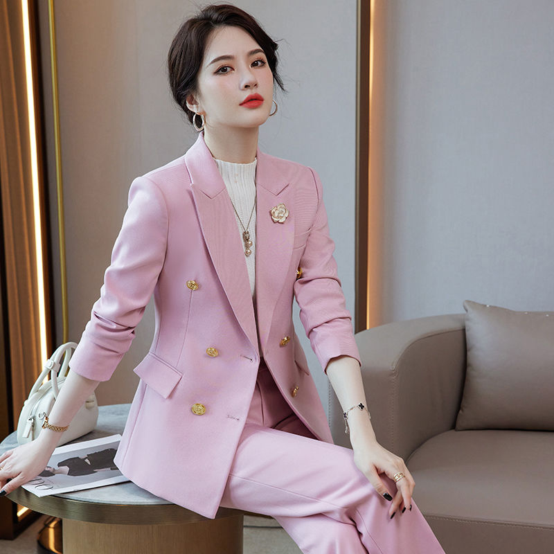 粉色西裝套裝女職業工作服女秋冬新款氣質高級感酒店經理西服工裝