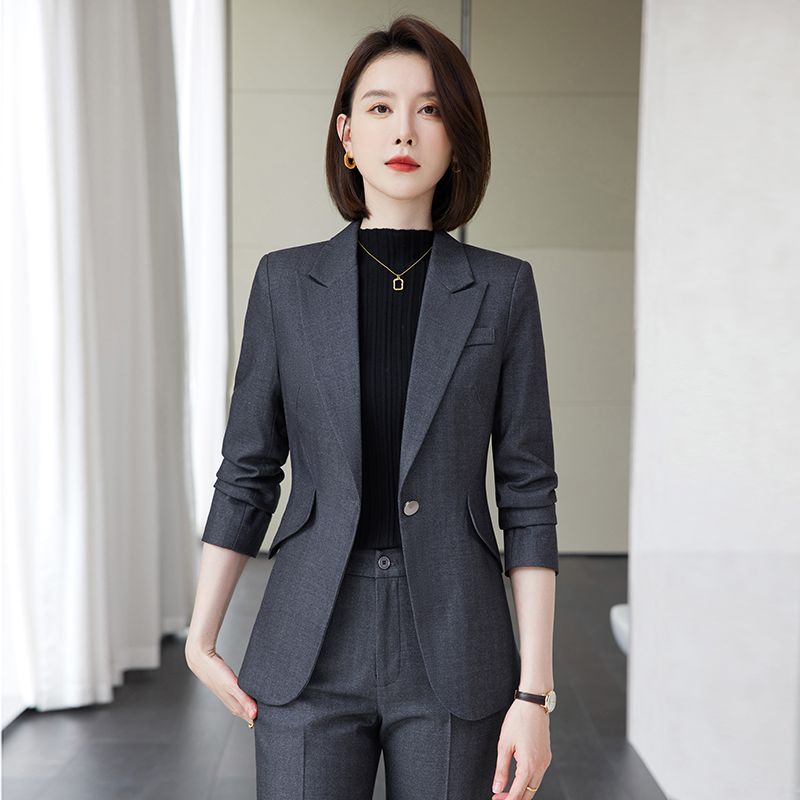 灰色西裝外套女秋冬時尚氣質總裁正裝高級感職業裝西服套裝工作服
