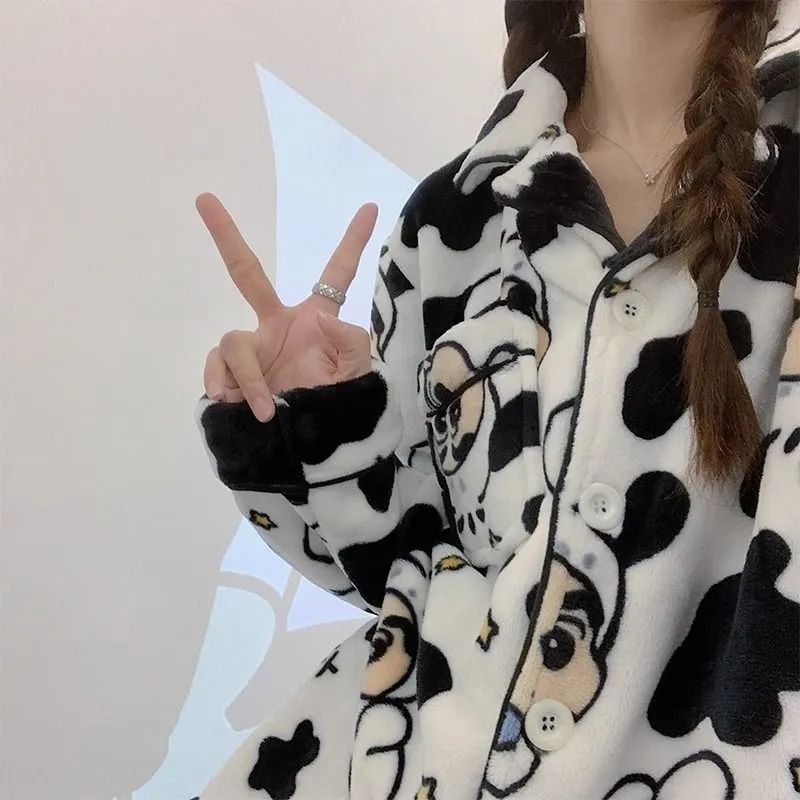 蠟筆小新睡衣女法蘭絨加厚保暖珊瑚絨卡通2023新款冬季家居服套裝