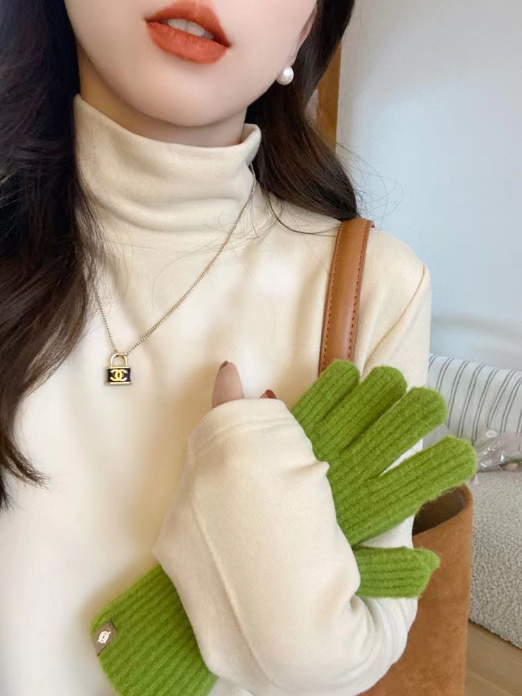 秋冬季德絨打底衫女新款半高領保暖內搭修身正肩長袖上衣ins百搭