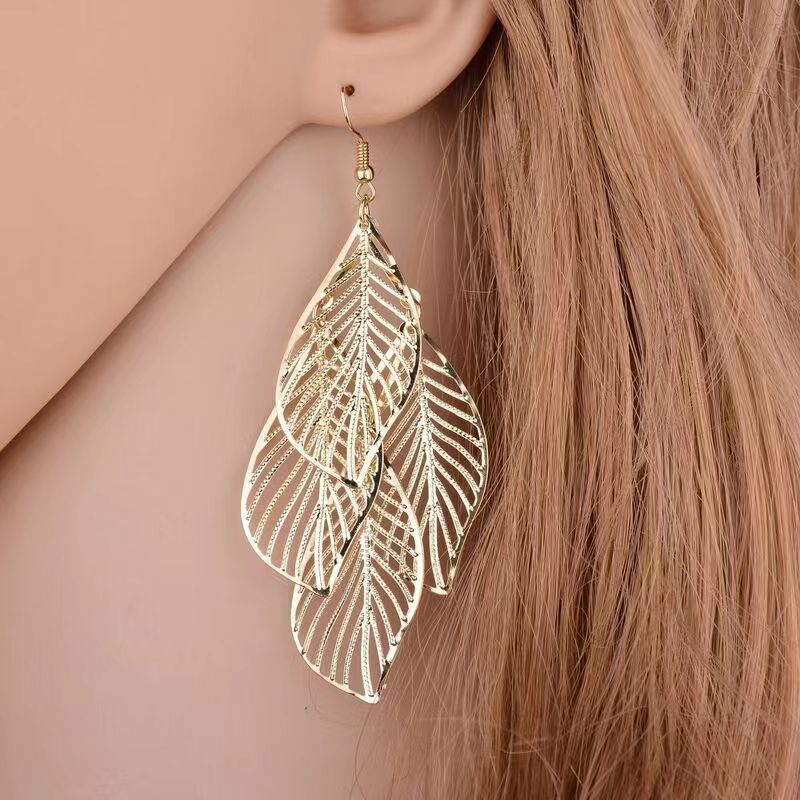 Simple Multi-layer Hollow Leaf Drop Earrings For Women Jewellery_voghion.com