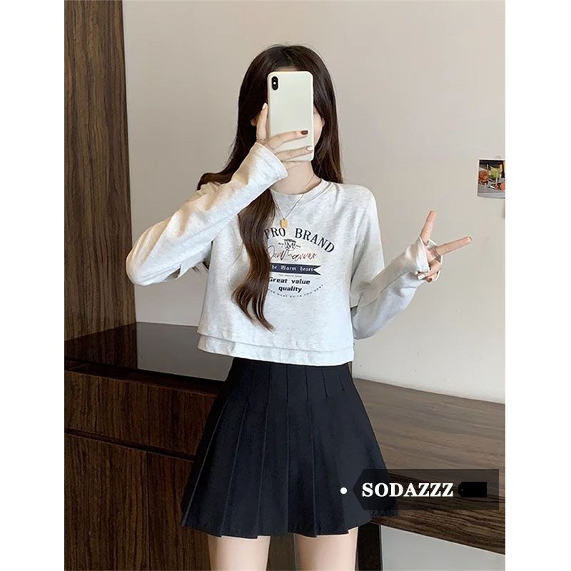 SODAZZZ打底衫新款女裝秋冬爆款假兩件短款衛衣時尚洋氣減齡上衣