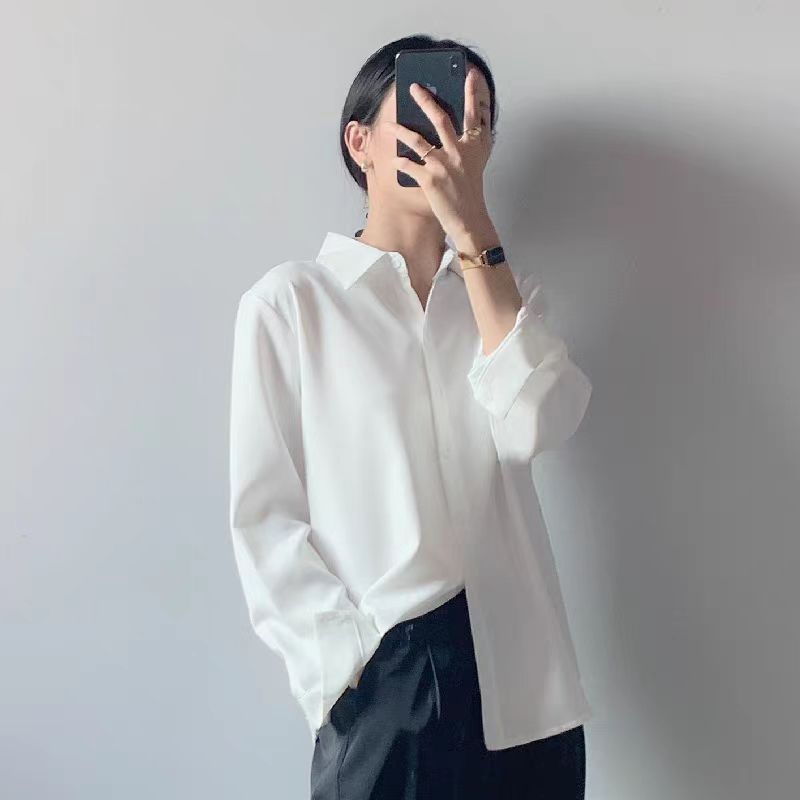 CONGRAZIO法式白襯衫長袖外套2023年港風寬鬆顯瘦新款簡約襯衣女