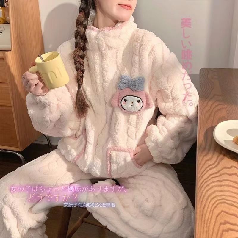 美樂蒂珊瑚絨睡衣女秋冬款加絨加厚新款卡通法蘭絨冬天家居服套裝