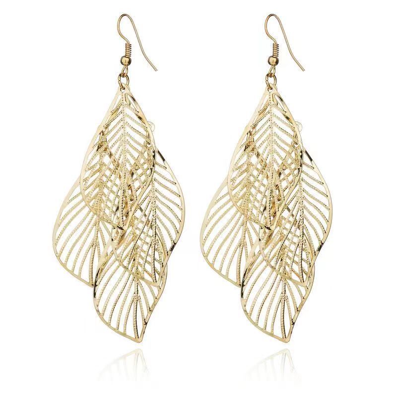 Simple Multi-layer Hollow Leaf Drop Earrings For Women Jewellery_voghion.com