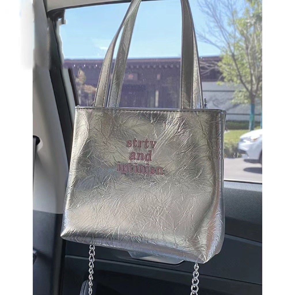 New ins niche design silver letter handbag for women 2023 summer versatile internet celebrity large capacity crossbody bag