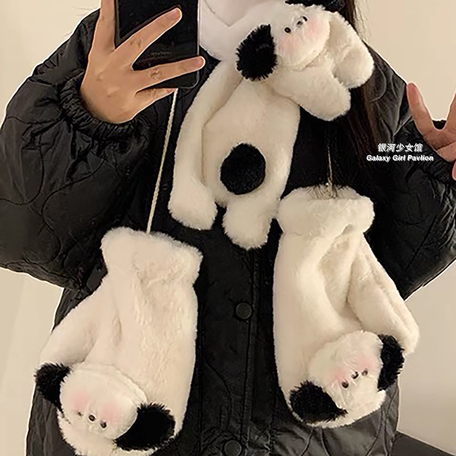 Galaxy I Pacha dog plush gloves ins Harajuku style niche female high-value warm and cold-proof thickened halter neck gloves