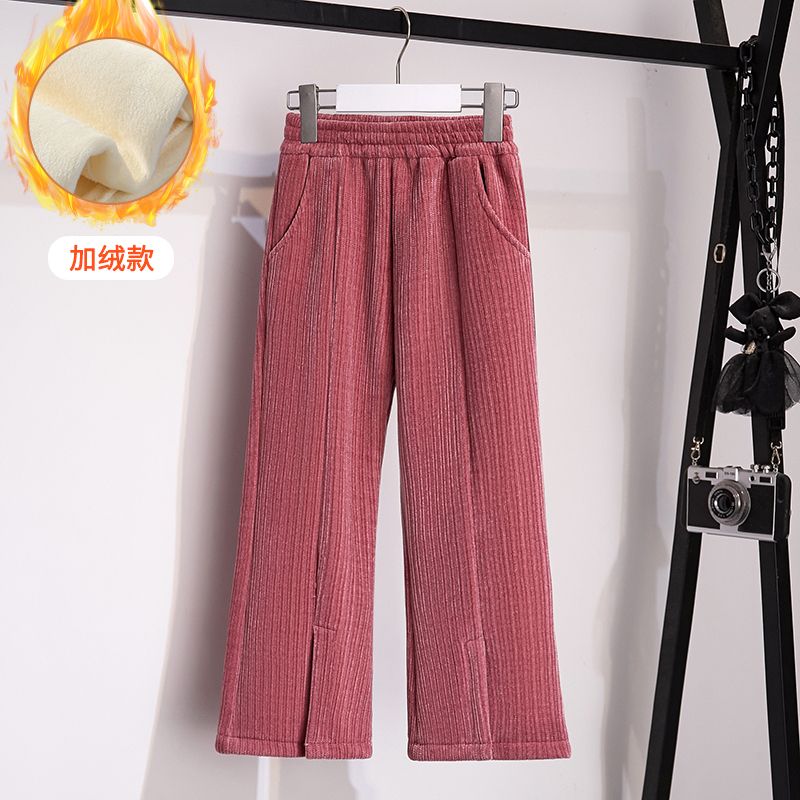 Girls' Corduroy Flare Pants  New Style Autumn and Winter Plus Velvet Pants High Waist Slim Girls Casual Pants