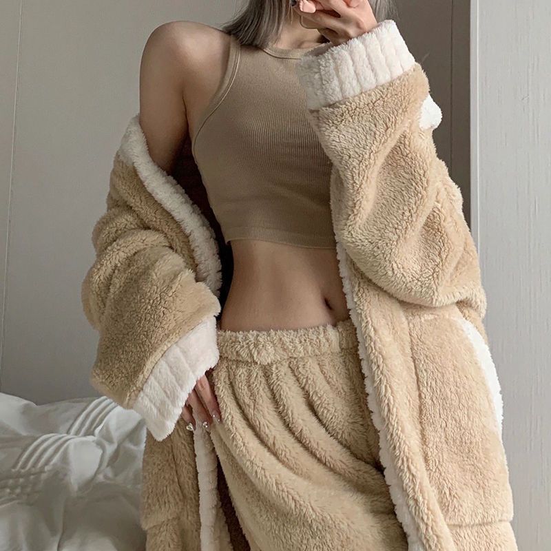 珊瑚绒睡衣女冬季新款加绒加厚气质高级感睡袍长裤居家服两件套装
