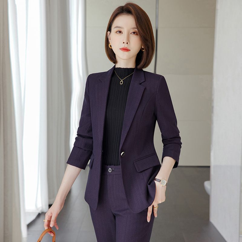 紫色西裝外套女秋冬新款通勤修身西服面試正裝高端氣質職業套裝女