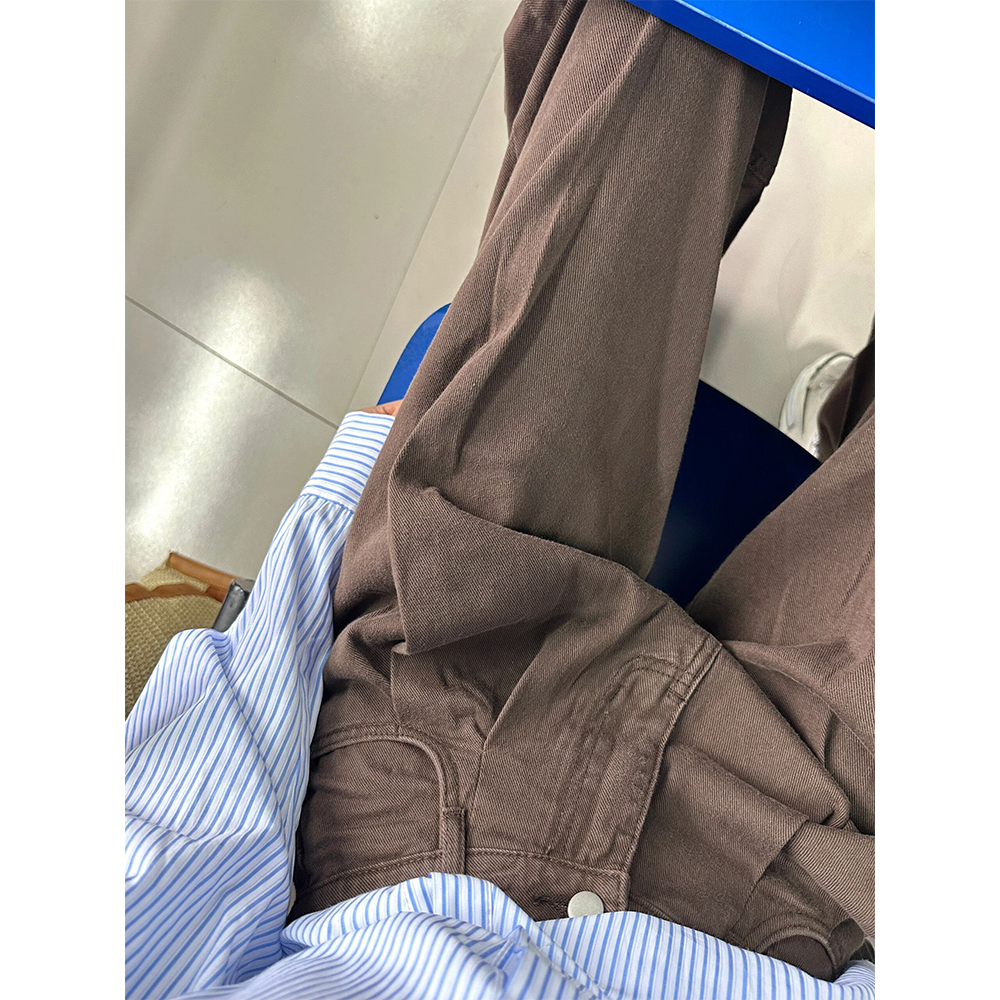 美式復古高個子褶皺闊腿牛仔褲女秋冬高腰寬鬆顯瘦直筒拖地褲子潮
