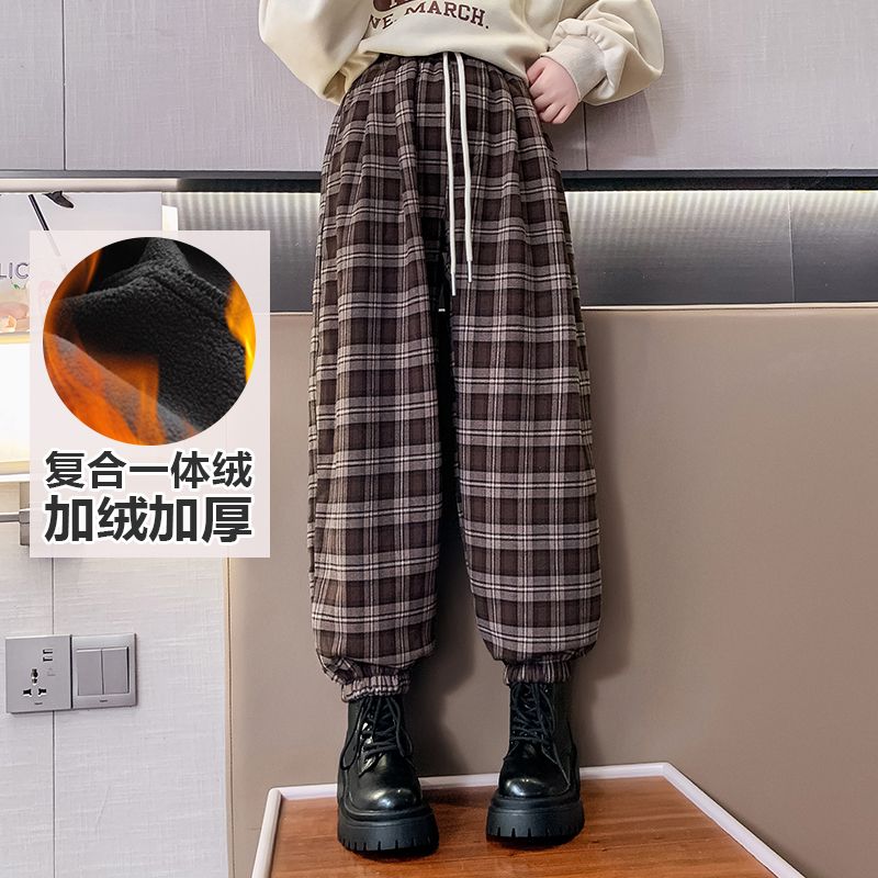 女童褲子加絨加厚2023新款時髦洋氣兒童冬季小女孩冬裝寬鬆休閒褲