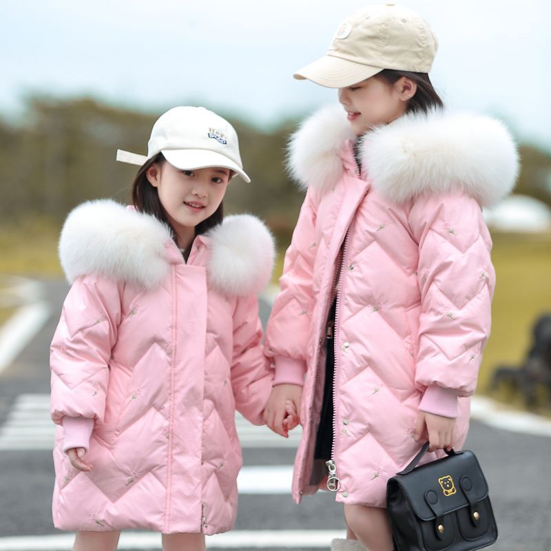 Girls' Down Jacket  New Children's Mid-Length Winter Girl Baby Thickened White Duck Down Jacket