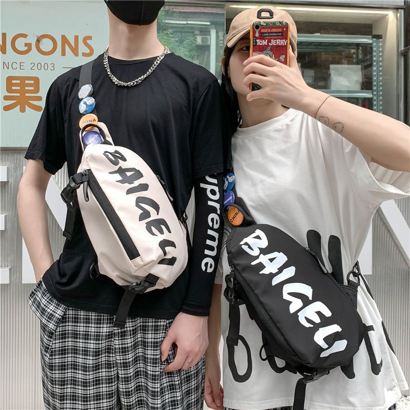 斜挎包男女同款ins運動腰包休閒時尚單肩包女學生個性小跨包胸包