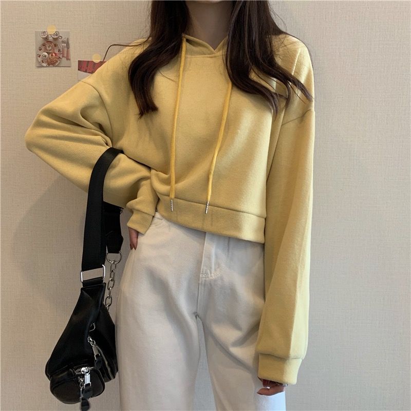 2023秋季新款短款連帽衛衣薄款寬鬆韓版高腰顯高長袖上衣女潮ins