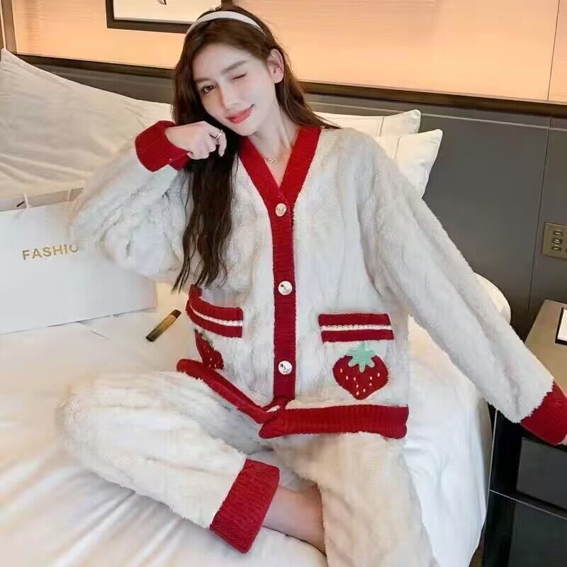 珊瑚絨睡衣女2023年秋冬新款法蘭絨公主風加厚加絨冬季家居服套裝