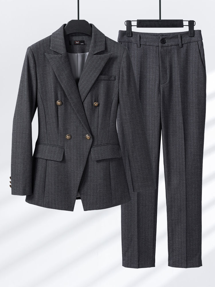 High-end two-piece striped professional suit suit for women, Korean version, British style, fashionable temperament, formal suit, large size