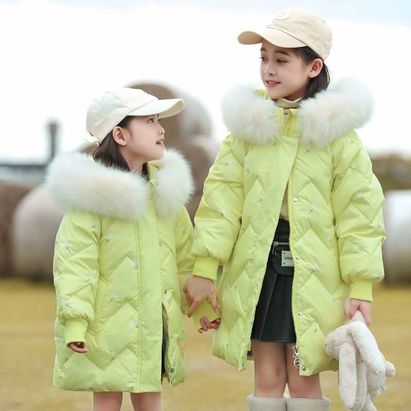 Girls' Down Jacket  New Children's Mid-Length Winter Girl Baby Thickened White Duck Down Jacket