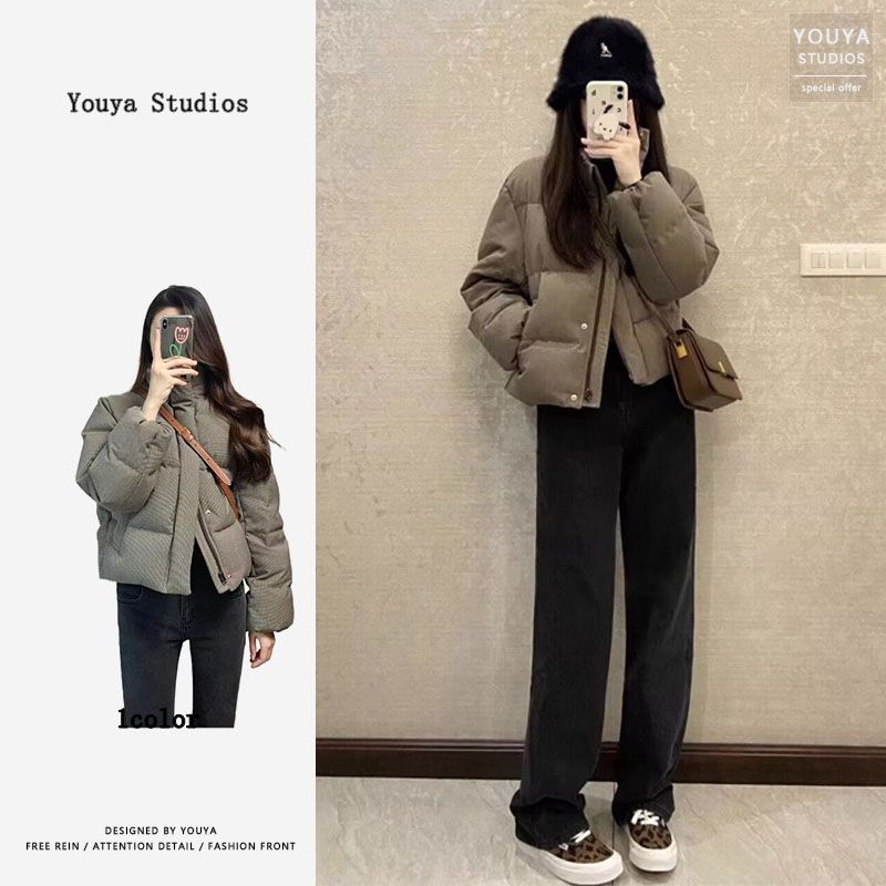 千鳥格短款棉服女冬季新款2023年復古立領棉衣寬鬆休閒高級感外套