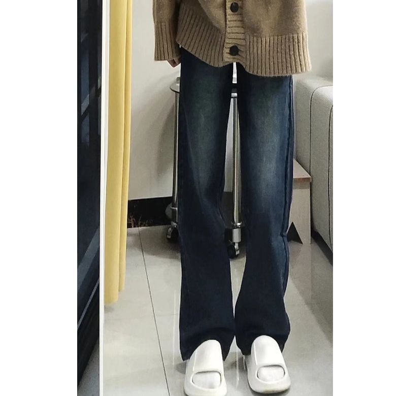 高腰寬鬆牛仔褲女2023秋季新款小個子垂感顯瘦拖地闊腿褲子直筒褲