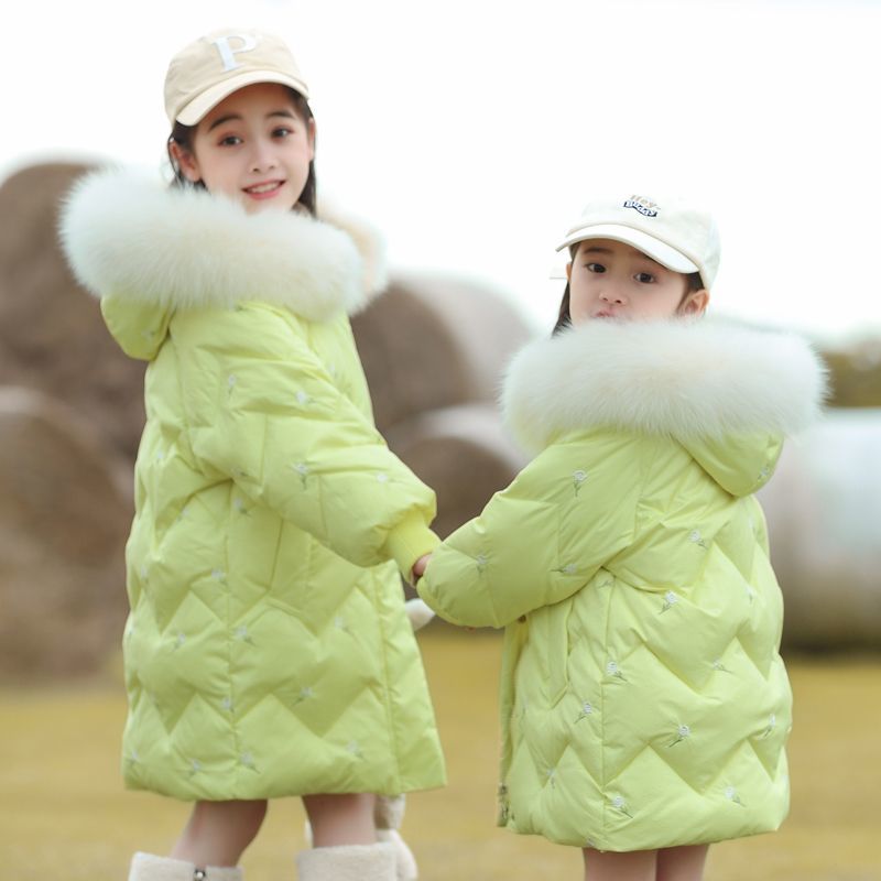 Girls' Down Jacket  New Children's Mid-Length Winter Girl Baby Thickened White Duck Down Jacket