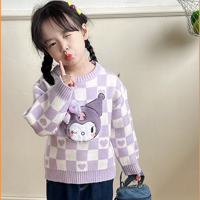 Girls' Kuromi Sweater Autumn and Winter 2023 New Style Children's Winter Clothing Thickened Sweater Bottoming Sweater