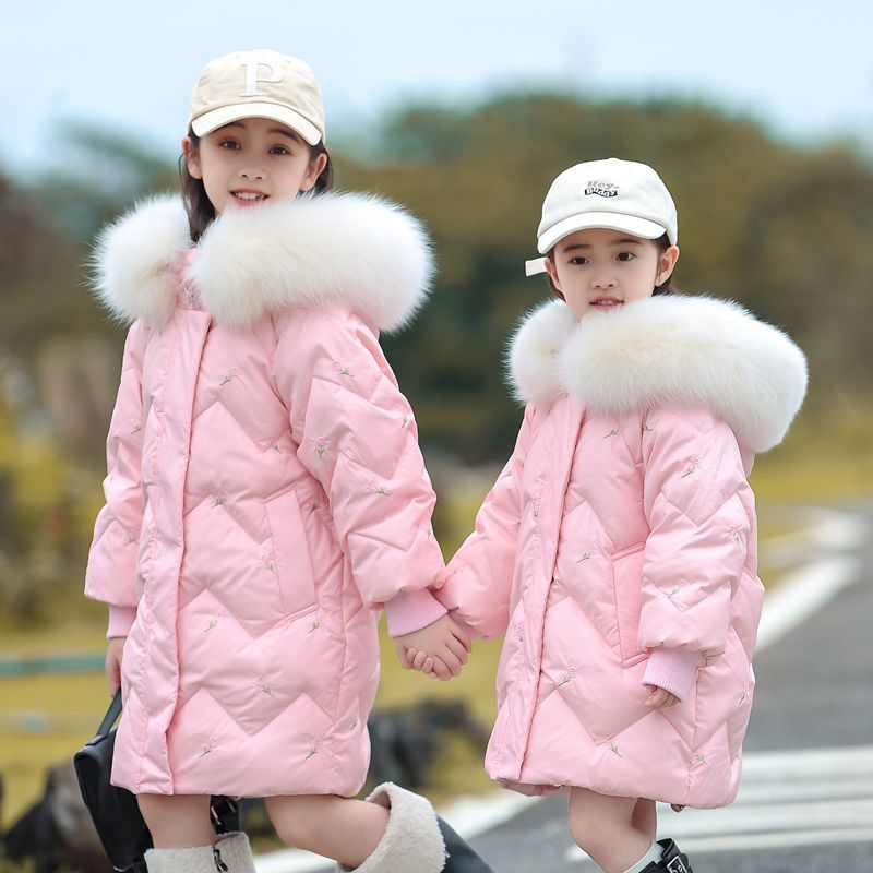 Girls' Down Jacket  New Children's Mid-Length Winter Girl Baby Thickened White Duck Down Jacket