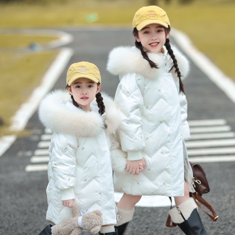 Girls' Down Jacket  New Children's Mid-Length Winter Girl Baby Thickened White Duck Down Jacket