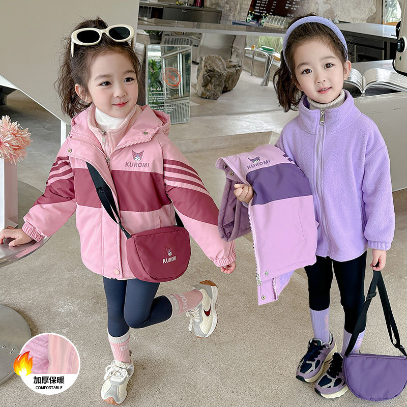 女童外套秋冬款2023新款兒童衝鋒衣三合一防風加厚小女孩冬裝棉衣