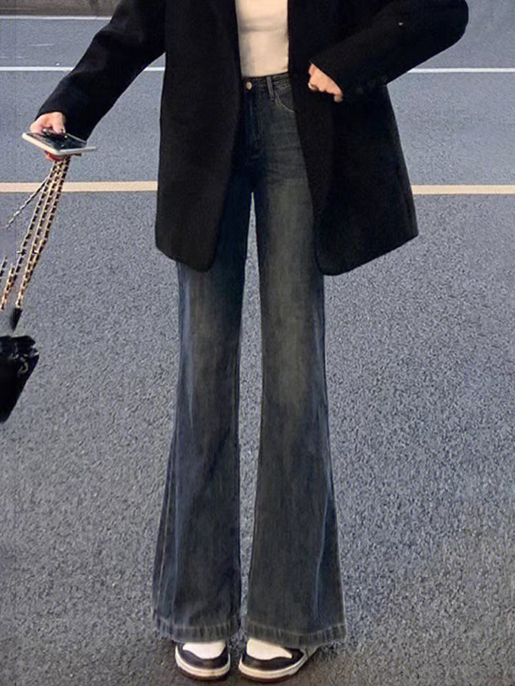 美式復古微喇牛仔褲女秋季新款高腰寬鬆闊腿顯瘦不貼腿喇叭褲子潮