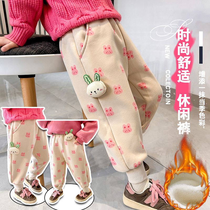 2023新款秋冬童裝中小童兒童下裝女童褲子美拉德褲子加厚加絨外穿