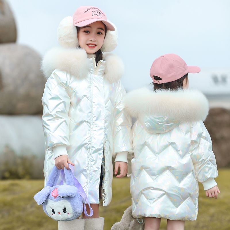 女童羽絨服2023新款加厚中長款女中小童加厚免洗送包包外穿防寒冬
