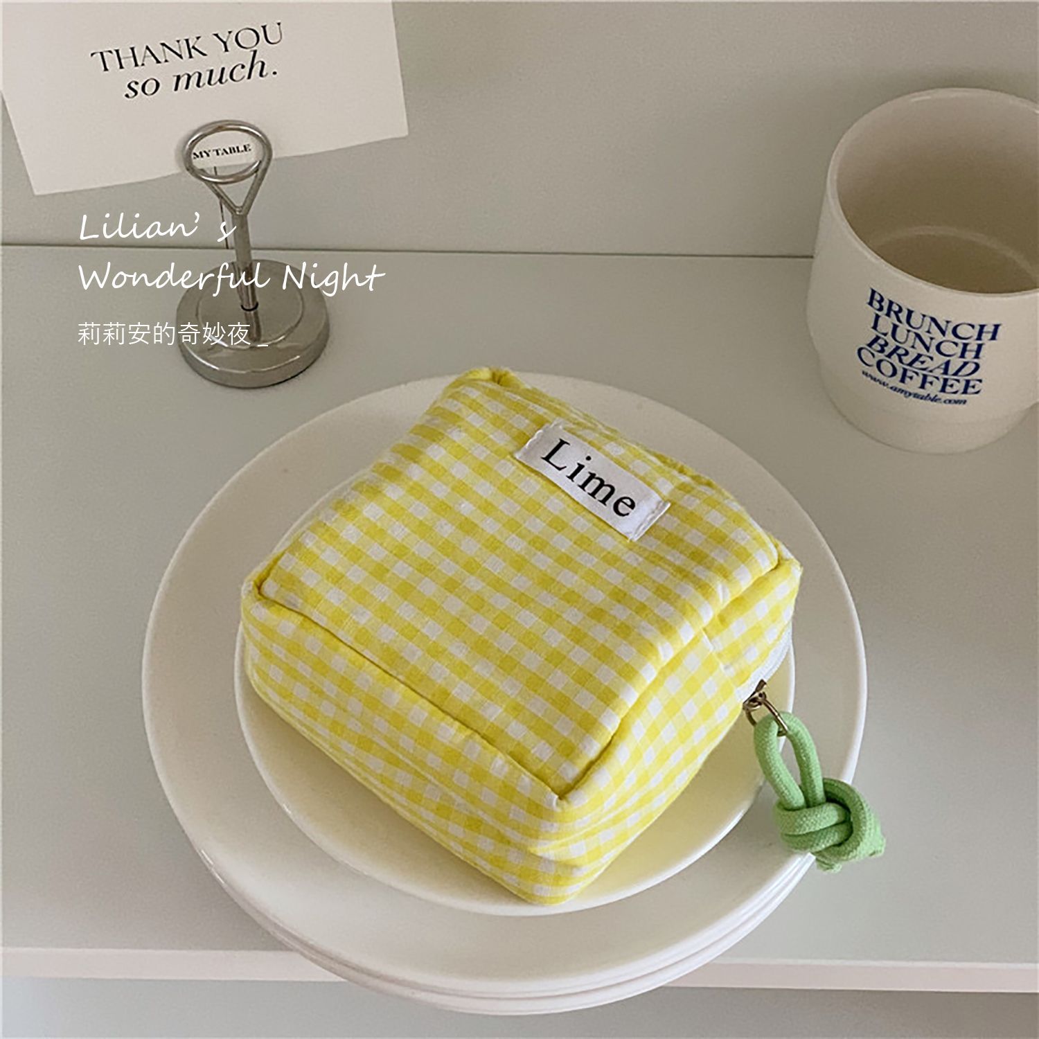 Lillian plaid small square coin purse for girls to go out portable aunt towel bag mini high-looking sundry storage bag