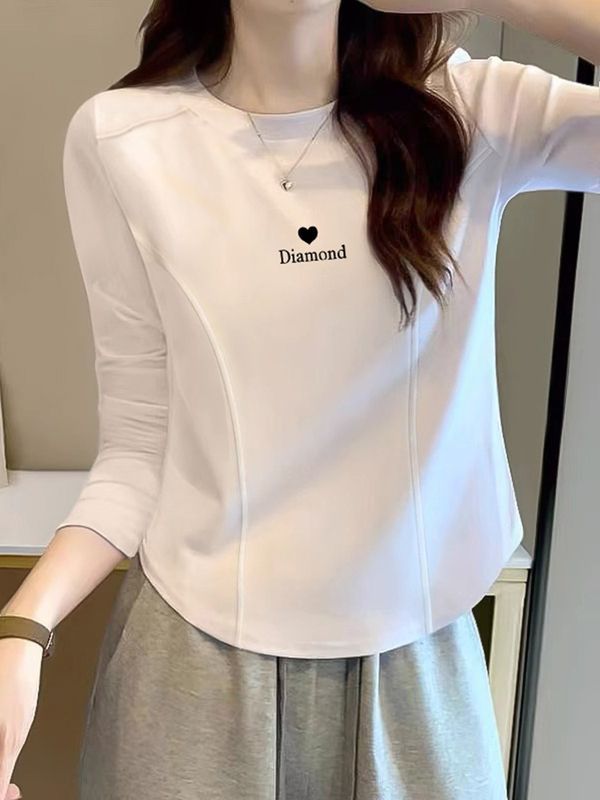 純棉長袖正肩t恤女不規則內搭打底衫辣妹修身短款魚骨上衣春秋季