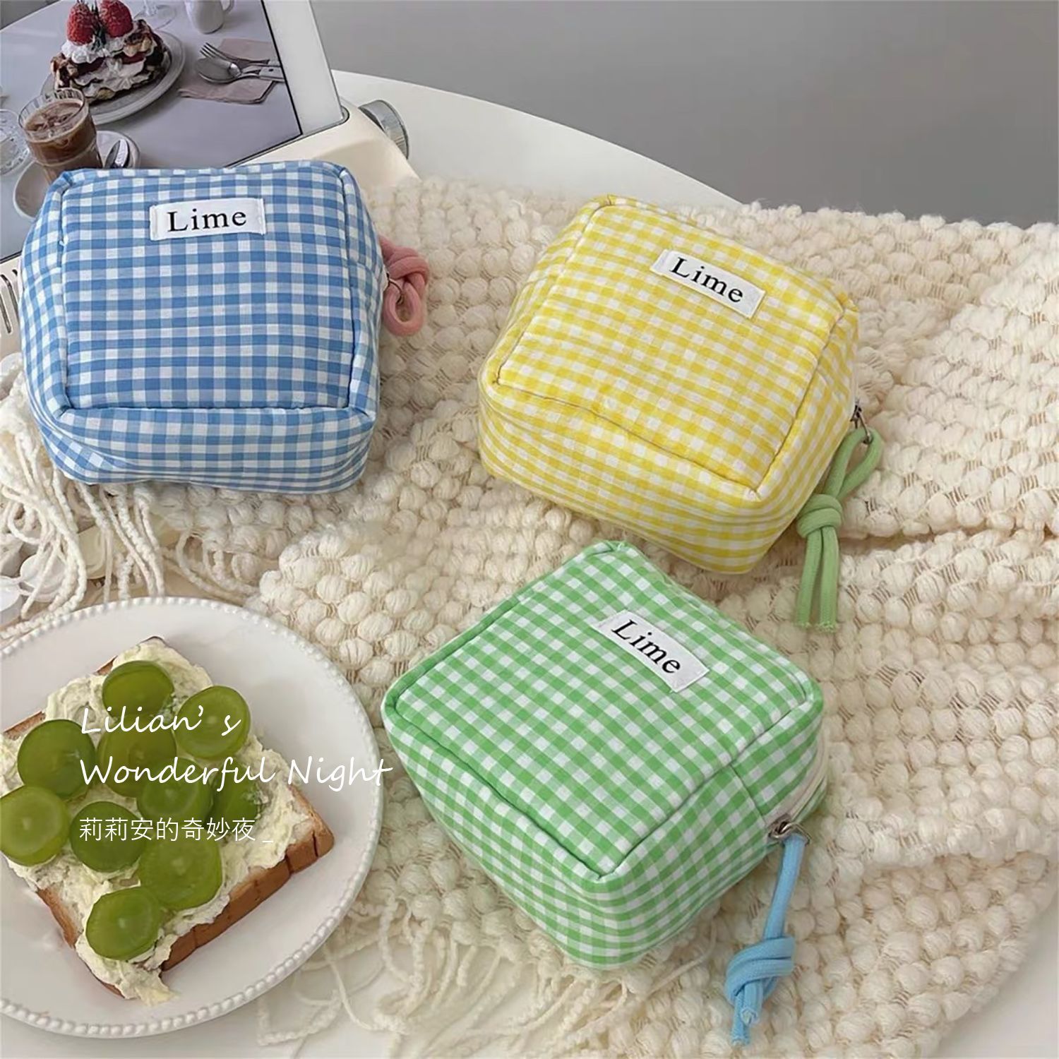 Lillian plaid small square coin purse for girls to go out portable aunt towel bag mini high-looking sundry storage bag