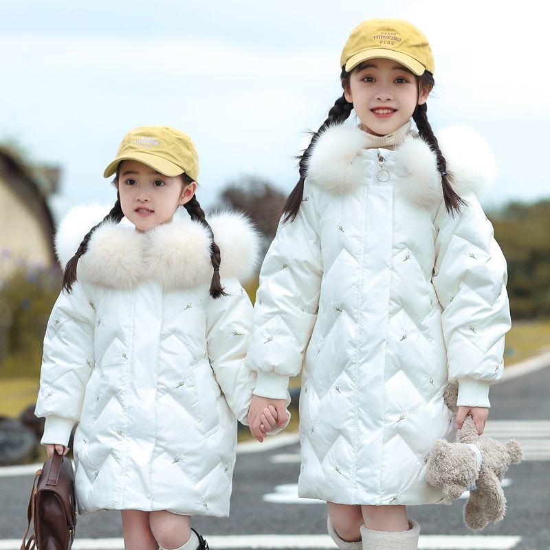 Girls' Down Jacket  New Children's Mid-Length Winter Girl Baby Thickened White Duck Down Jacket