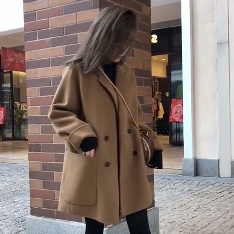 加肥加大碼胖mm韓版秋冬毛呢外套女寬鬆加厚中長款呢子大衣200斤