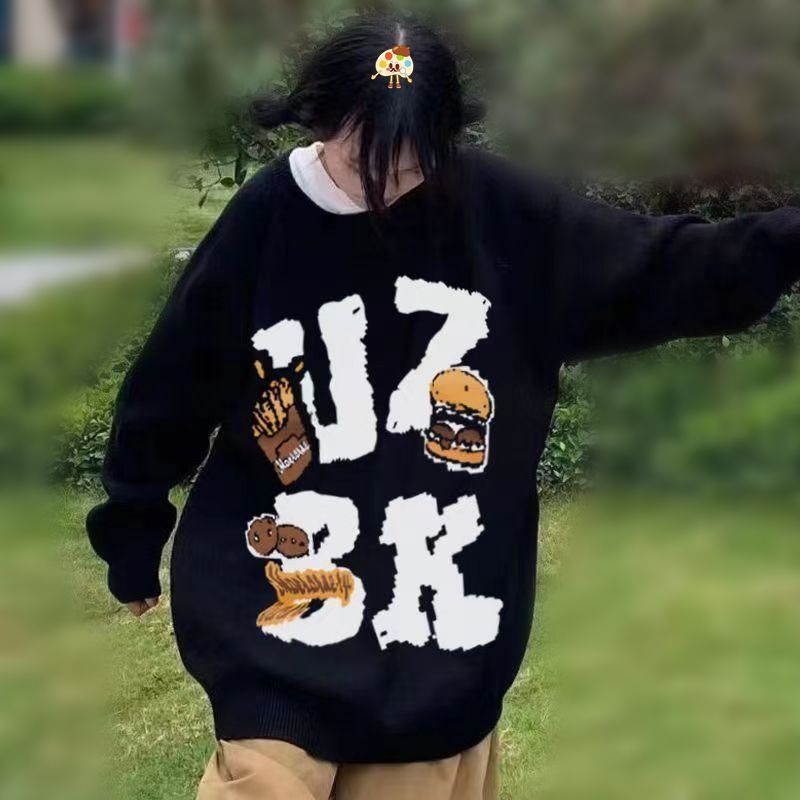 美式復古慵懶風圓領衛衣女學生寬鬆秋季新款情侶設計感長袖上衣潮