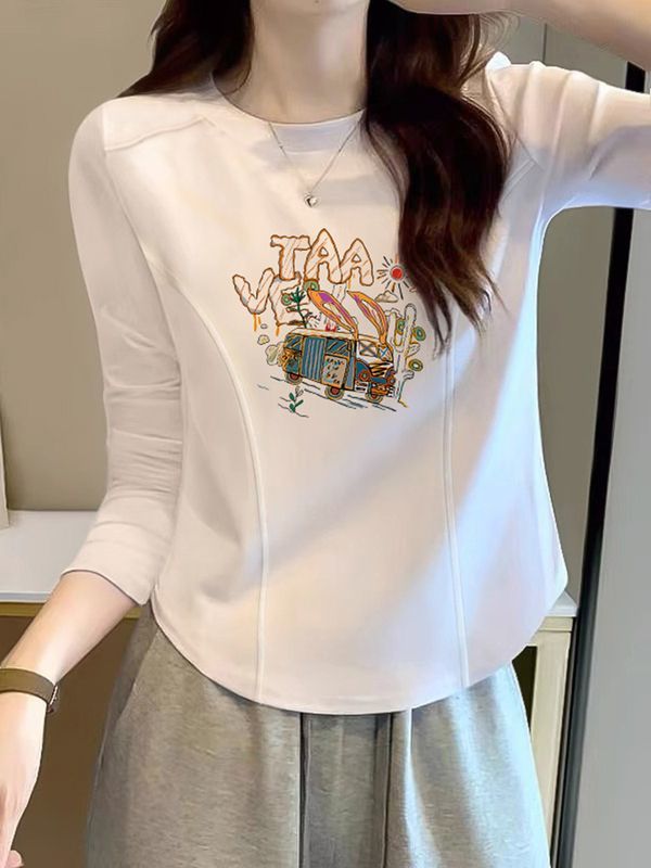 歐貨白色長袖t恤女純棉2023秋冬季不規則短款魚骨上衣內搭打底衫
