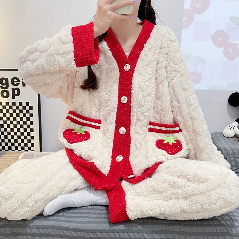 珊瑚絨睡衣女秋冬季新款可愛公主風法蘭絨冬天加絨加厚家居服套裝