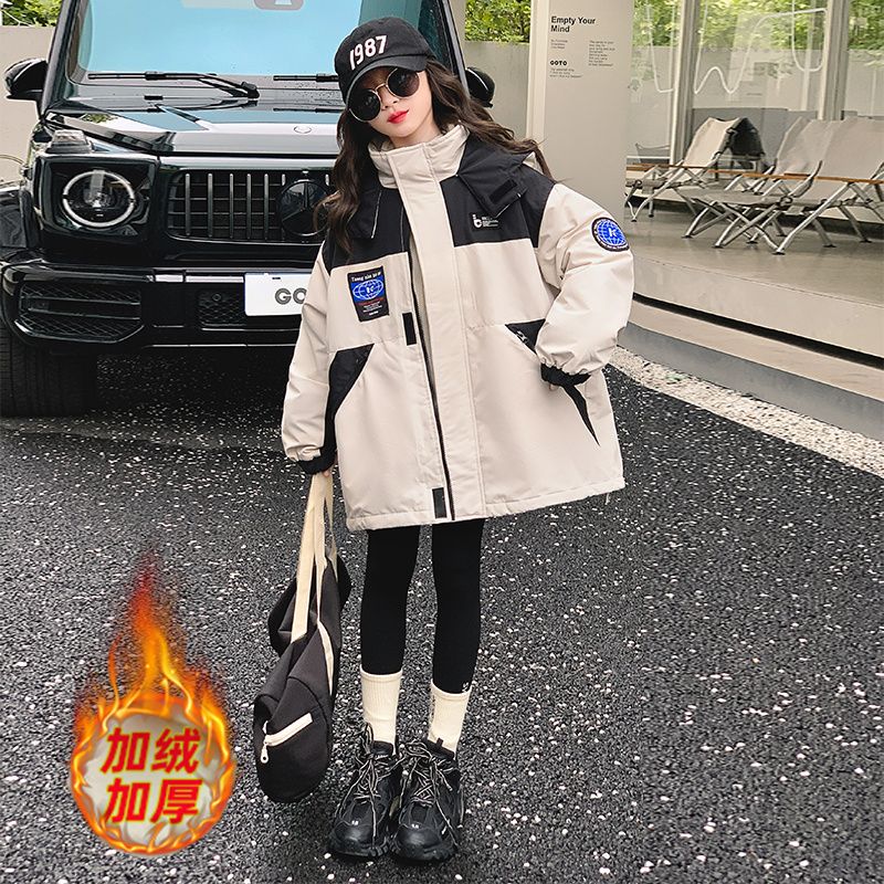 Girls' coat autumn and winter  new style Western-style medium and large children's winter clothing thickened children's polar fleece jacket three-in-one