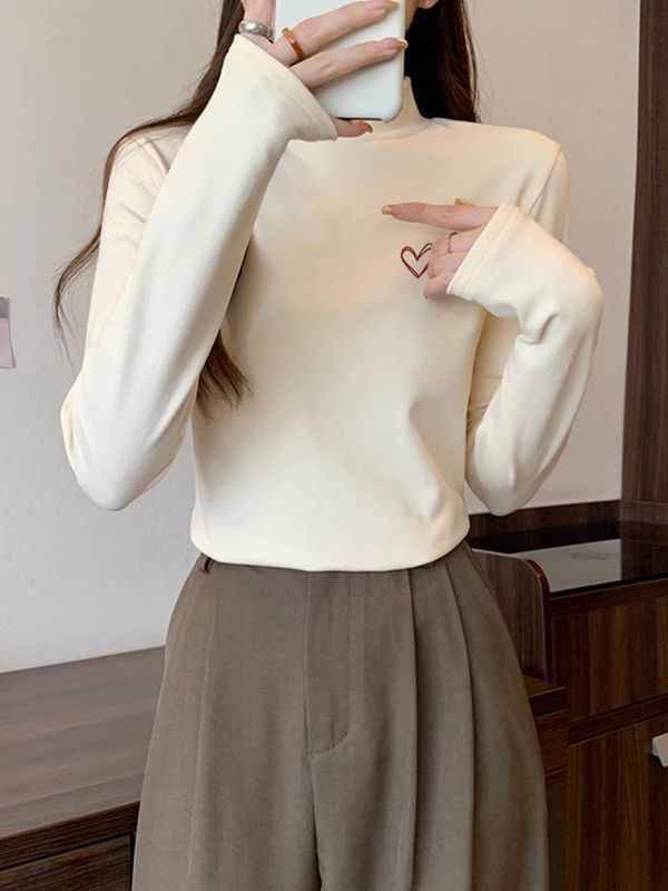 半高領德絨打底衫女裝秋冬內搭顯瘦2023新款加絨加厚中領長袖上衣